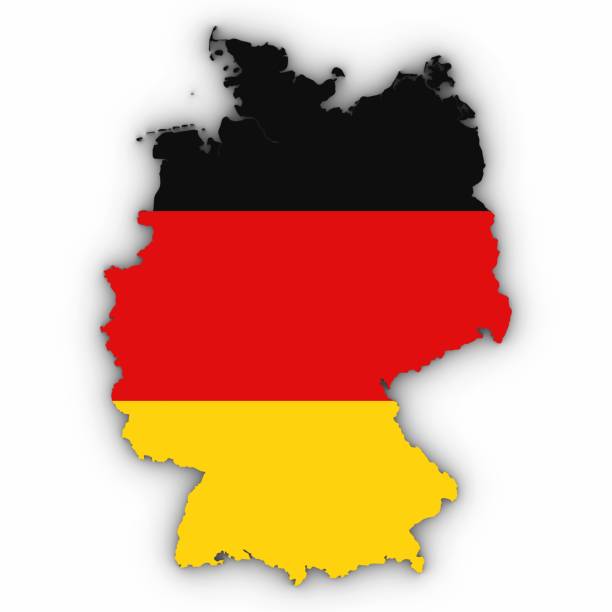 Germany Map Outline with German Flag on White with Shadows 3D Illustration
