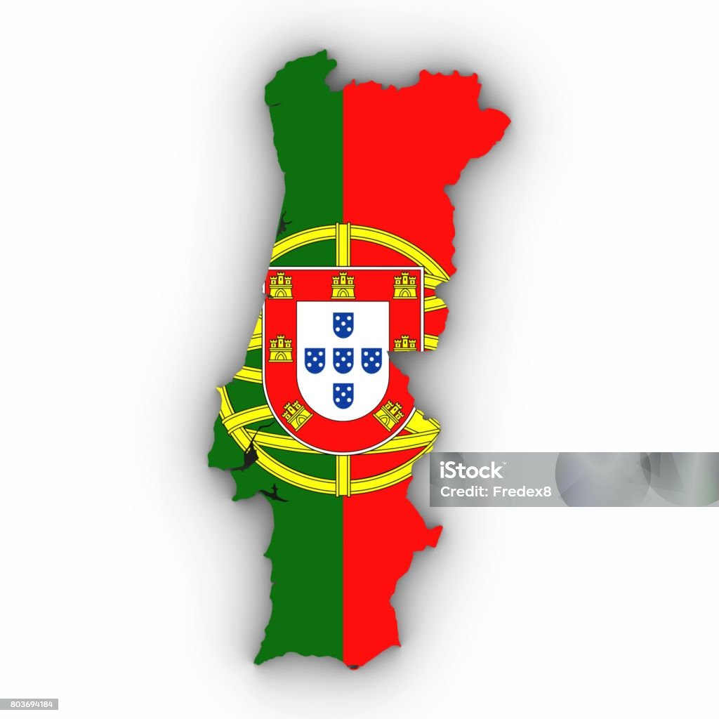 Portugal Karte Umriss Mit Portugiesischer Flagge Auf Weiß Mit Schatten ...