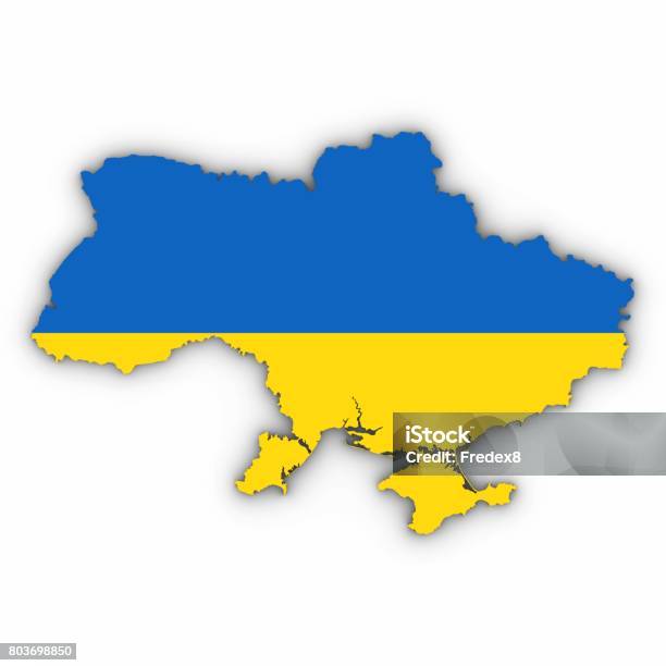 Ukraine Karte Umriss Mit Ukrainischen Flagge Auf Weiß Mit Schatten 3d Illustration Stockfoto und mehr Bilder von Computergrafiken