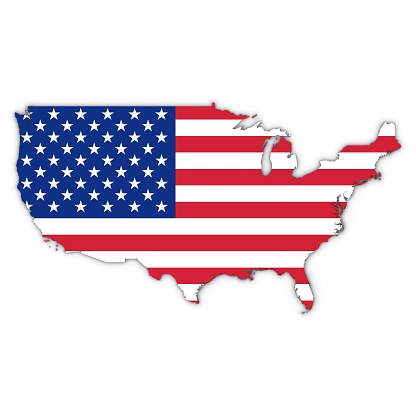 United States Map Outline with American Flag on White with Shadows 3D Illustration