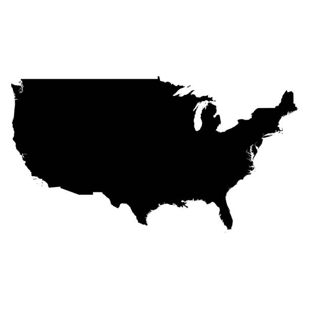United States Black Silhouette Map Outline Isolated on White 3D Illustration stock photo