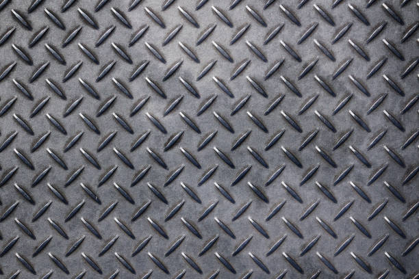 istock Anti slip gray metal plate with diamond pattern 803699444