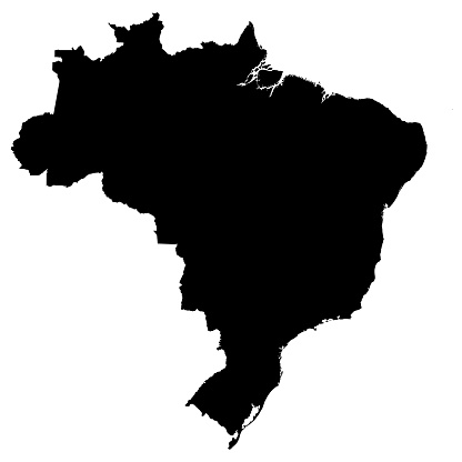Brazil Black Silhouette Map Outline Isolated on White 3D Illustration