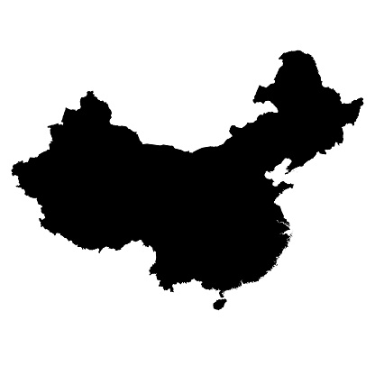 China Black Silhouette Map Outline Isolated on White 3D Illustration