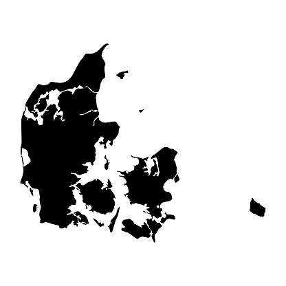 Denmark Black Silhouette Map Outline Isolated on White 3D Illustration