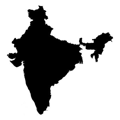 India Black Silhouette Map Outline Isolated on White 3D Illustration