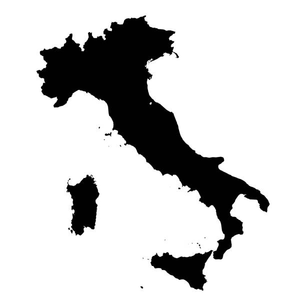 Italy Black Silhouette Map Outline Isolated on White 3D Illustration stock photo