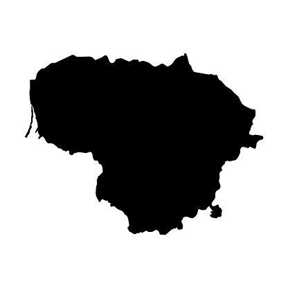 Lithuania Black Silhouette Map Outline Isolated on White 3D Illustration