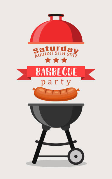 grill oder barbecue-party-einladung - white meat grilled barbecue chicken stock-grafiken, -clipart, -cartoons und -symbole