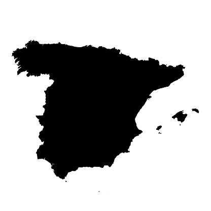 Spain Black Silhouette Map Outline Isolated on White 3D Illustration