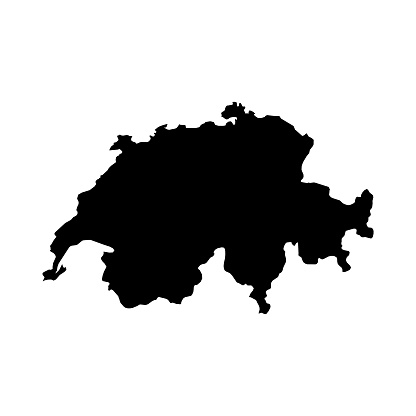 Switzerland Black Silhouette Map Outline Isolated on White 3D Illustration