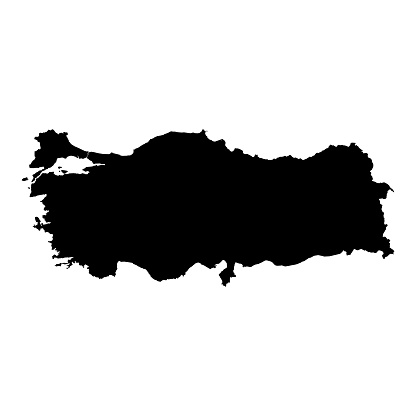 Turkey Black Silhouette Map Outline Isolated on White 3D Illustration
