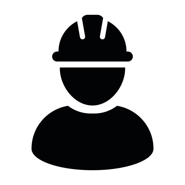 Construction Worker Icon - Vector Person Profile Avatar Pictogram Construction Worker Icon - Vector Person Profile Avatar With Hardhat Helmet in Glyph Pictogram Symbol illustration construction workers stock illustrations