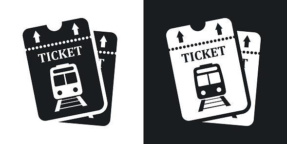 Vector train tickets icon. Two-tone version on black and white background