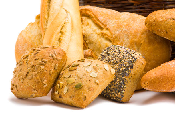 pão caseiro duro - carbohydrate artisan bread isolated on white isolated - fotografias e filmes do acervo