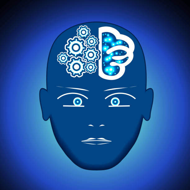 ilustrações de stock, clip art, desenhos animados e ícones de head, brain, gears, visualization of process of thinking human. - motor neuron