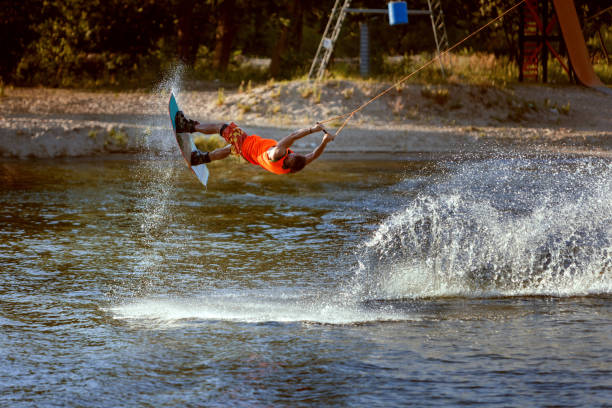 istock Wakeboard train in the lake sport. 803728712