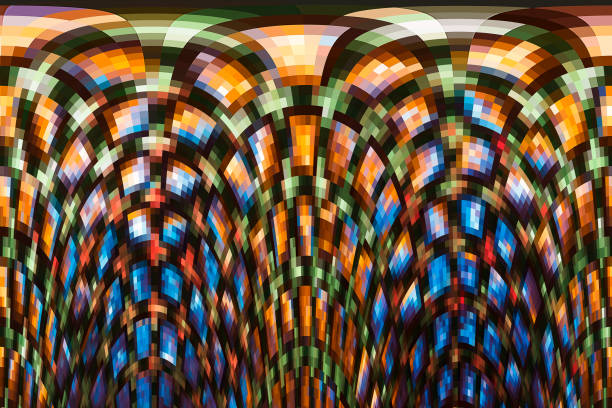 Stained glass with multi colored diamond pattern
