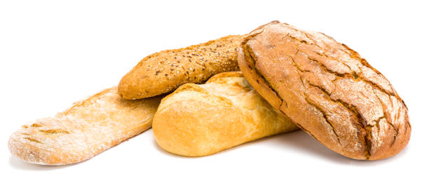 pão caseiro duro - carbohydrate artisan bread isolated on white isolated - fotografias e filmes do acervo