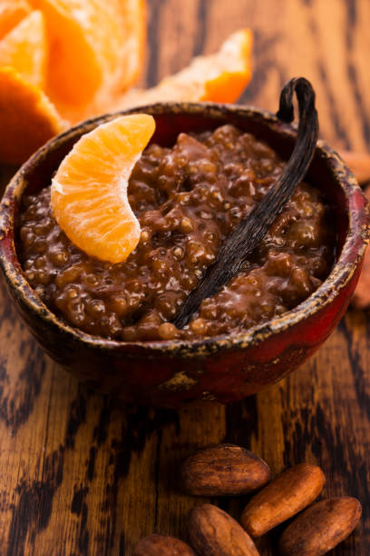 istock A bowl of chocolate tapioca pudding with fruits 803735102