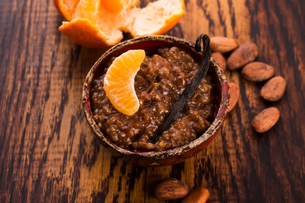 istock A bowl of chocolate tapioca pudding with fruits 803735104