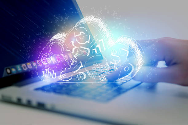 istock Concept of cloud storage icon flying out a computer - technology concept 803740538