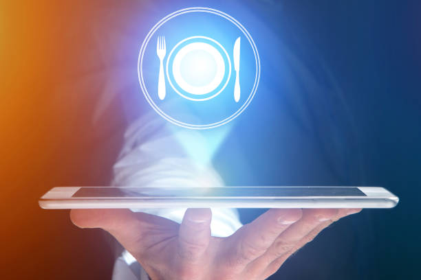 istock Concept of ordering online food with internet application - technology concept 803743244
