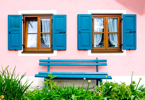 Colored windows of a house in Cunda - Alibey Island