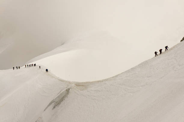 A view from the trail on the tour du Mont Blanc near the border of France and Switzerland with the Chamonix valley below