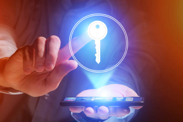 istock Property concept with a key icon on an internet application - technology concept 803749438