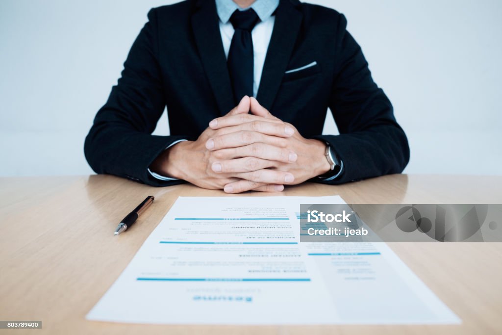 Business Job interview. HR and resume of applicant on table. Job Interview Stock Photo