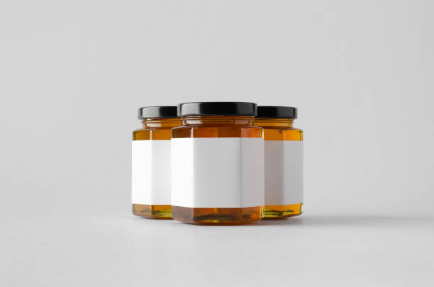 istock Honey Jar Mock-Up - Three Jars. Blank Label 803790098