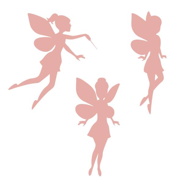 Set of silhouettes of fairies Set of silhouettes of fairies isolated on white background. fairy illustrations stock illustrations