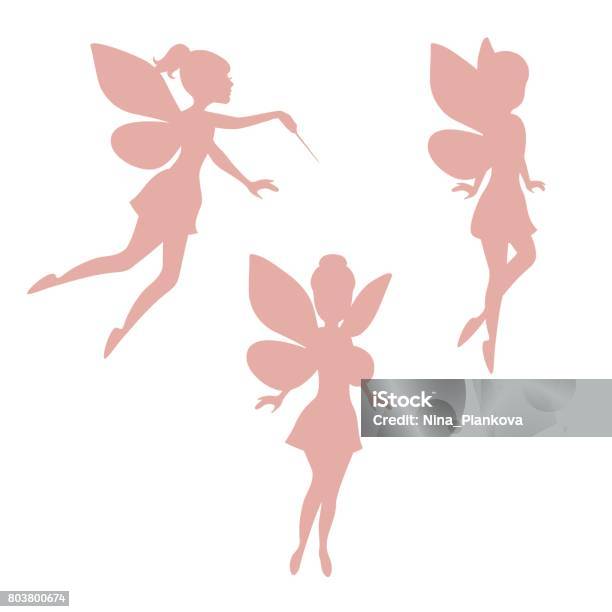 Set Of Silhouettes Of Fairies Stock Illustration - Download Image Now - Fairy, In Silhouette, Elf