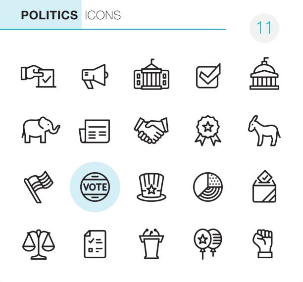 Election and Politics - Pixel Perfect icons 20 Outline Style - Black line - Pixel Perfect icons / Set #11 gop debate stock illustrations