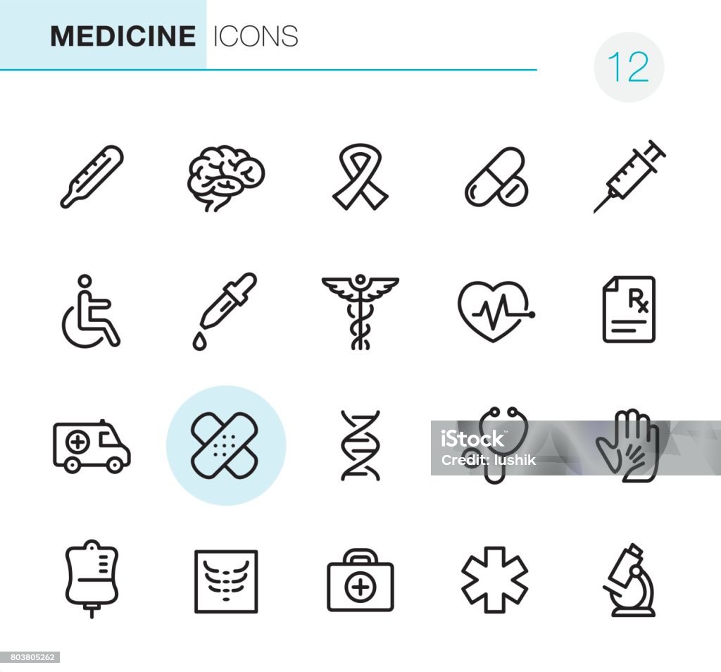 Healthcare and Medicine - Pixel Perfect icons 20 Outline Style - Black line - Pixel Perfect icons / Set #12 Line Icon stock vector