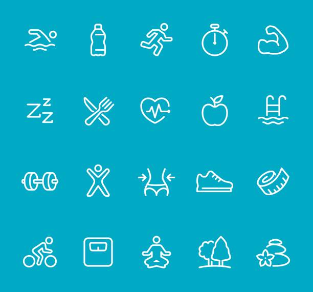 fitness - linie-icon-set - computer icon symbol water bottle icon set stock-grafiken, -clipart, -cartoons und -symbole