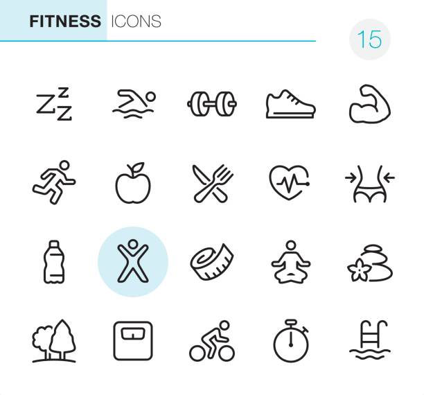 illustrations, cliparts, dessins animés et icônes de condition physique et sport - icônes pixel perfect - stretching exercising gym silhouette