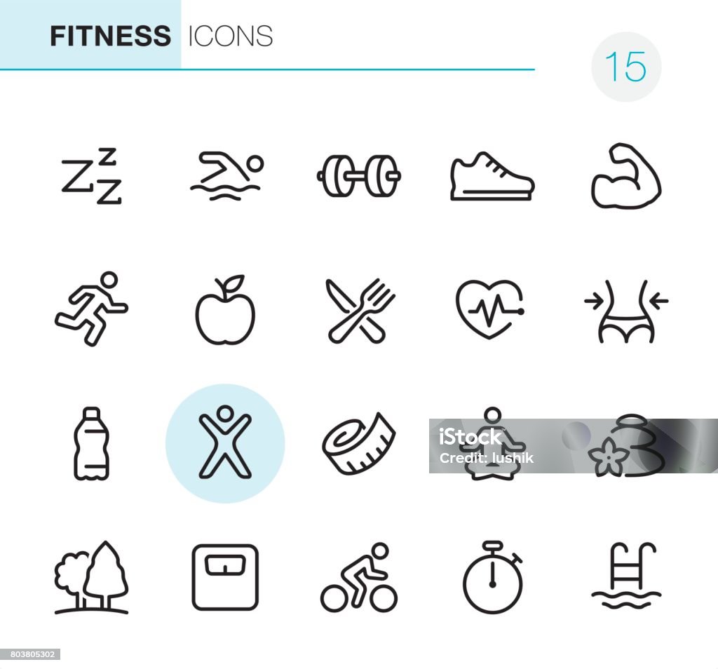 Fitness and Sport - Pixel Perfect icons 20 Outline Style - Black line - Pixel Perfect icons / Set #15 Exercising stock vector