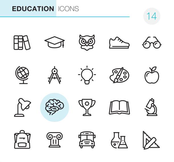 Education - Pixel Perfect icons 20 Outline Style - Black line - Pixel Perfect icons / Set #14 animal brain stock illustrations