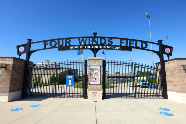South Bend, Indiana, USA - June 8, 2017:  Daytime view of the front entrance to Four Winds Field home to the South Bend Cubs a Class A minor league baseball team affiliated with the Chicago Cubs