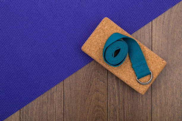 istock Yoga mat with block and strap 803808482