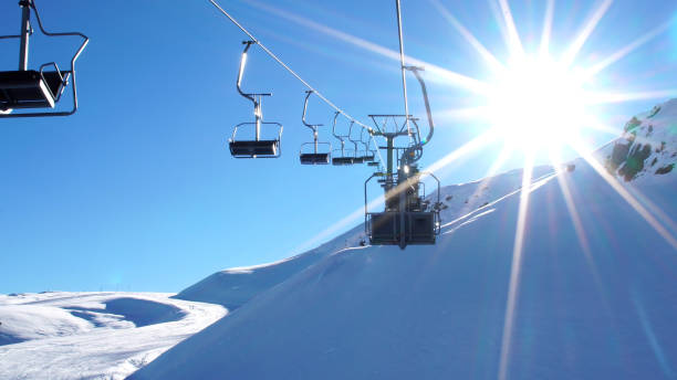 seilbahn skilifte in farellones winter mountain ski resort in chile - apres ski snow winter european alps stock-fotos und bilder