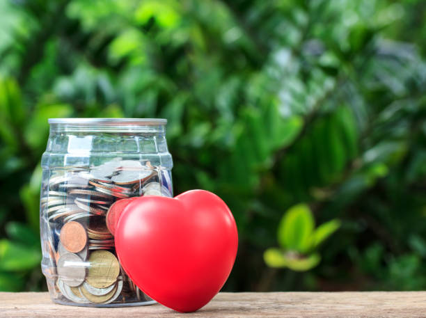 istock coins in bottle and red heart on table and nuture background 803812460