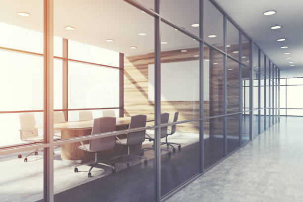 istock Wooden meeting room side view, toned 803812938