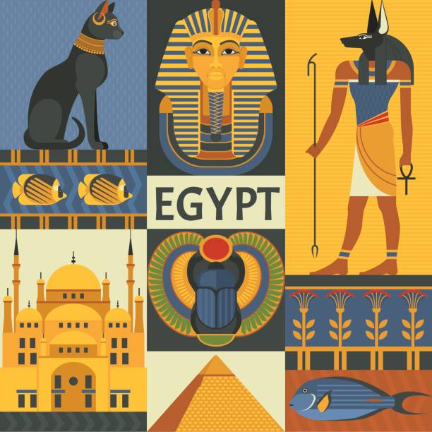 египет путешествия плакат концепции. - культура египта иллюстрации stock illustrations