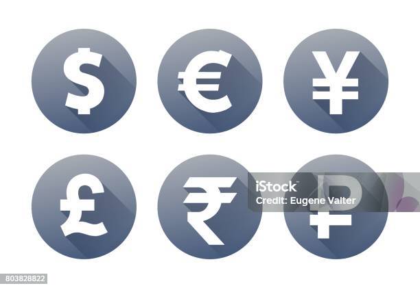 Set Of Currency Icons With Shadow Stock Illustration - Download Image Now - Banking, Bitcoin, Blockchain