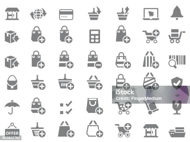 Shopping Icon Set Stock Illustration - Download Image Now - Internet, Plus Sign, Shopping