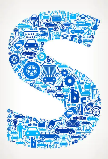 Vector illustration of Letter S Auto repair cars and automotive Icons Background