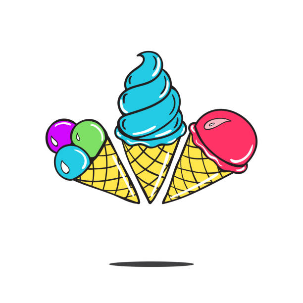 Sweet cartoon cold ice cream. tasty frozen icecream delicious Rasterized copy three sweet cartoon cold ice cream and tasty cartoon frozen icecream delicious Rasterized copy rasterized stock illustrations